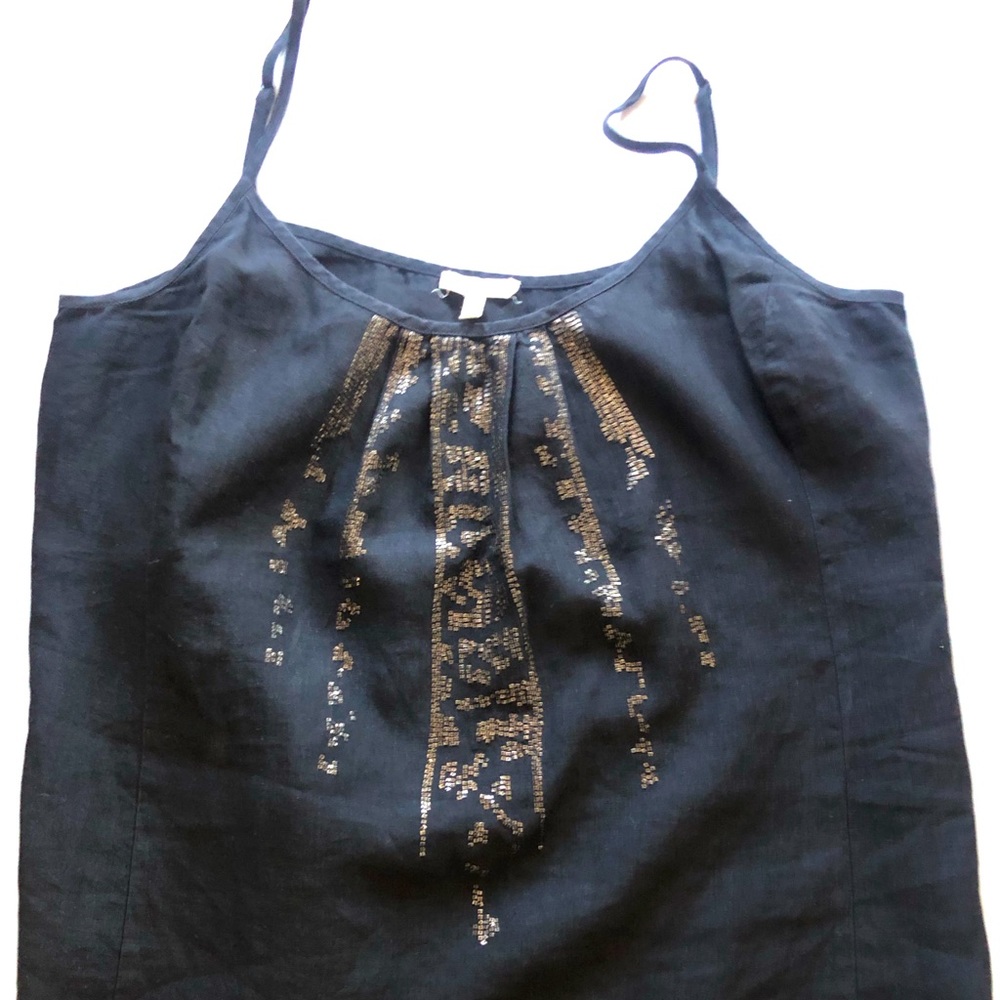Eileen Fisher Black Linen Skinny Strap Top